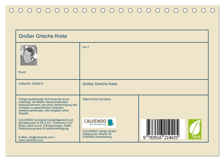 Produktbild: Gro&szlig;er Grieche Kreta (Tischkalender 2026 DIN A5 quer), CALVENDO Monatskalender