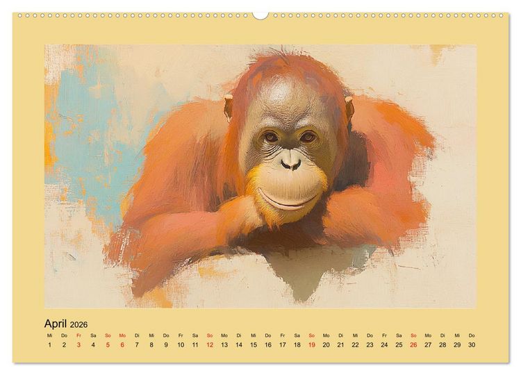 Produktbild: Majest&auml;tische Menschenaffen. Faszinierende Wesen in kunstvoller &Ouml;loptik (Wandkalender 2026 DIN A2 quer), CALVENDO Monatskalender