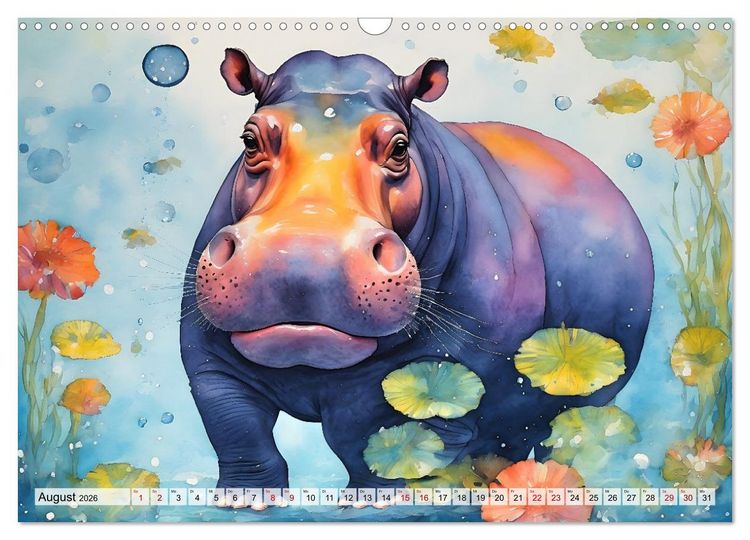 Produktbild: Hippos bekennen Farbe - kunterbunter Nilpferdspa&szlig; (Wandkalender 2026 DIN A3 quer), CALVENDO Monatskalender