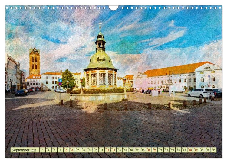Produktbild: Hansestadt Wismar - UNESCO-Welterbestadt in feinen Aquarellfarben (Wandkalender 2026 DIN A3 quer), CALVENDO Monatskalender