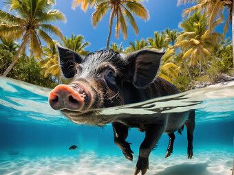 Produktbild: CALVENDO Puzzle Schwarzes Schwein schwimmt im t&uuml;rkisblauen Wasser der Karibik | 1000 Teile Lege-Gr&ouml;&szlig;e 64x48cm Foto-Puzzle f&uuml;r gl&uuml;ckliche Stunden