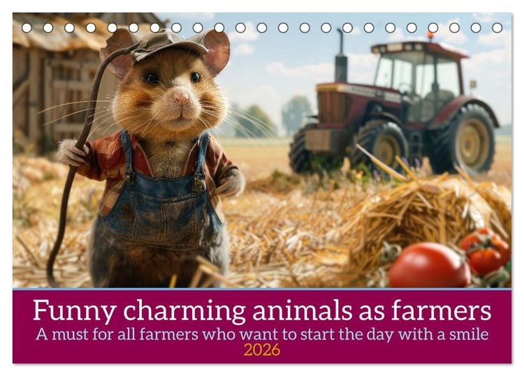 Produktbild: Funny charming animals as farmers (Desk Calendar 2026 DIN A5 landscape), CALVENDO 12 Month DeskCalendar
