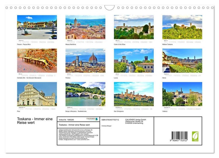 Produktbild: Toskana - Immer eine Reise wert (Wandkalender 2026 DIN A3 quer), CALVENDO Monatskalender