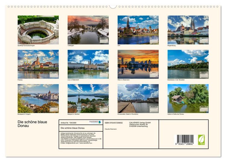 Produktbild: Die sch&ouml;ne blaue Donau (hochwertiger Premium Wandkalender 2026 DIN A2 quer), Kunstdruck in Hochglanz