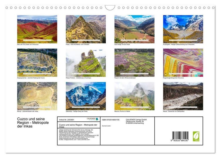Produktbild: Cuzco und seine Region - Metropole der Inkas (Wandkalender 2026 DIN A3 quer), CALVENDO Monatskalender