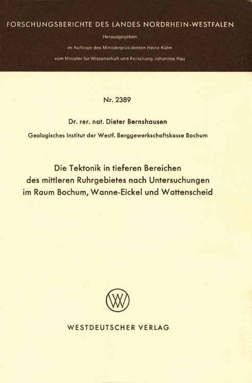 Produktbild: Die Tektonik in tieferen Bereichen des mittleren Ruhrgebietes nach Untersuchungen im Raum Bochum, Wanne-Eickel und Wattenscheid