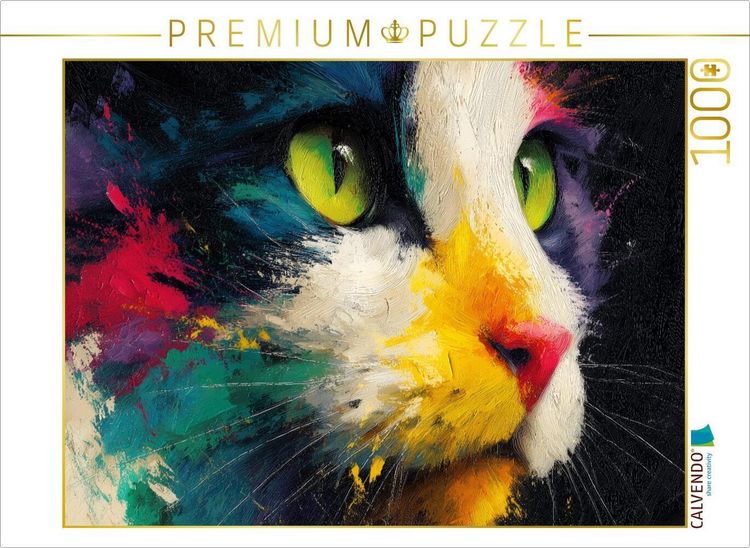 Produktbild: CALVENDO Puzzle Bunte Katze in Aquarell-Optik | 1000 Teile Lege-Gr&ouml;&szlig;e 64x48cm Foto-Puzzle f&uuml;r gl&uuml;ckliche Stunden