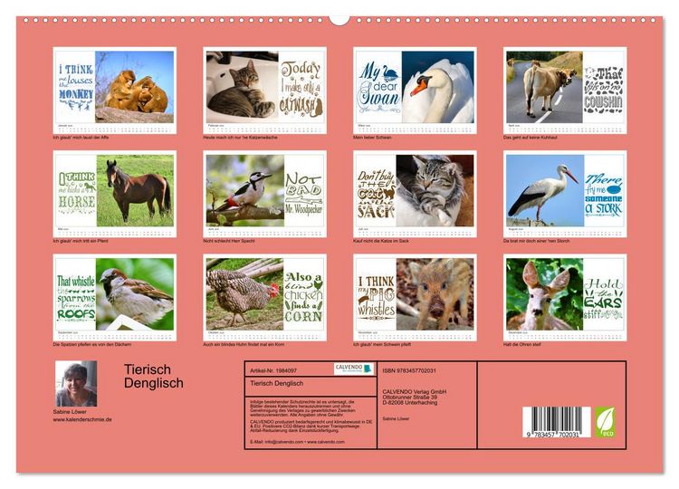 Produktbild: Tierisch Denglisch (Wandkalender 2026 DIN A2 quer), CALVENDO Monatskalender
