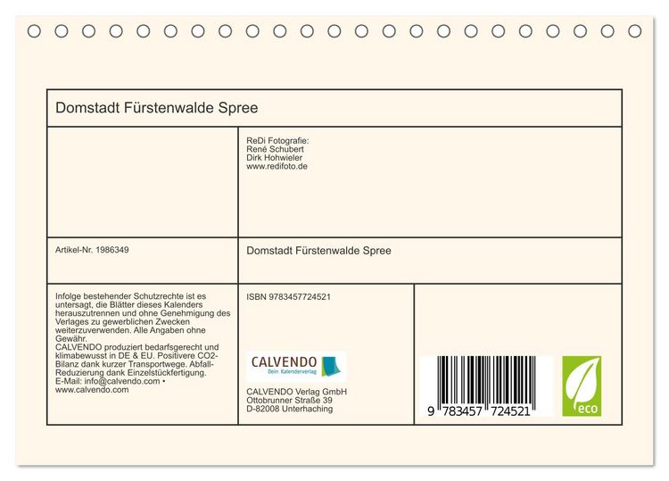 Produktbild: Domstadt F&uuml;rstenwalde Spree (Tischkalender 2026 DIN A5 quer), CALVENDO Monatskalender