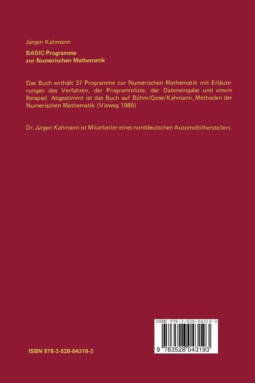 Produktbild: BASIC-Programme zur Numerischen Mathematik