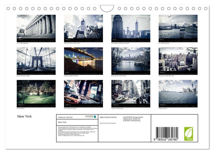 Produktbild: New York (Wandkalender 2026 DIN A4 quer), CALVENDO Monatskalender