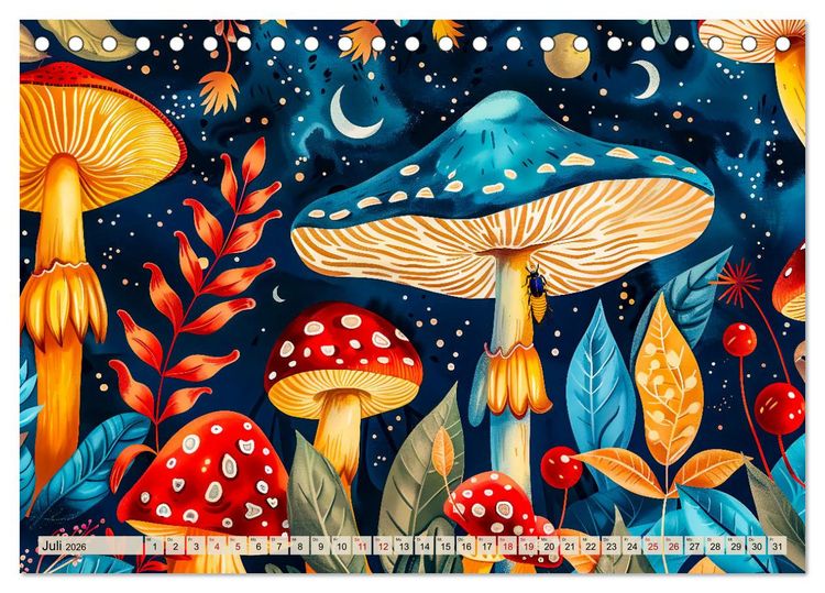 Produktbild: Zauberwelt der Pilze - Fantasievolle Pilze im verwunschenen Wald (Tischkalender 2026 DIN A5 quer), CALVENDO Monatskalender