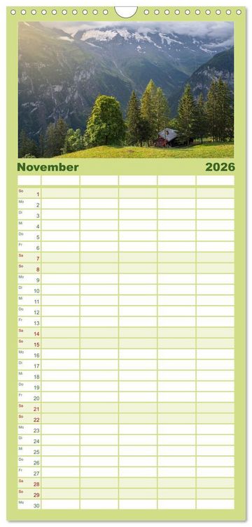 Produktbild: Familienplaner 2026 - Schweiz - Die gr&uuml;ne Lunge Europas mit 5 Spalten (Wandkalender, 21 x 45 cm) CALVENDO