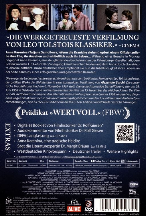 Produktbild: Anna Karenina (1967) (inkl. Langfassung) (DEFA Filmjuwelen) (+ Bonus-DVD)