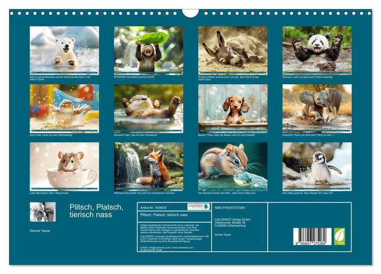 Produktbild: Plitsch, Platsch, tierisch nass (Wandkalender 2026 DIN A3 quer), CALVENDO Monatskalender