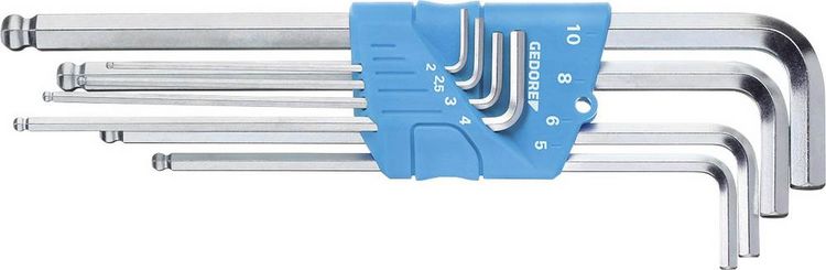 Produktbild: Gedore 1523988 Innen-Sechskant Winkelschraubendreher-Set 2 mm, 2.5 mm, 3 mm, 4 mm, 5 mm, 6 mm, 8 mm, 10 mm 8teilig