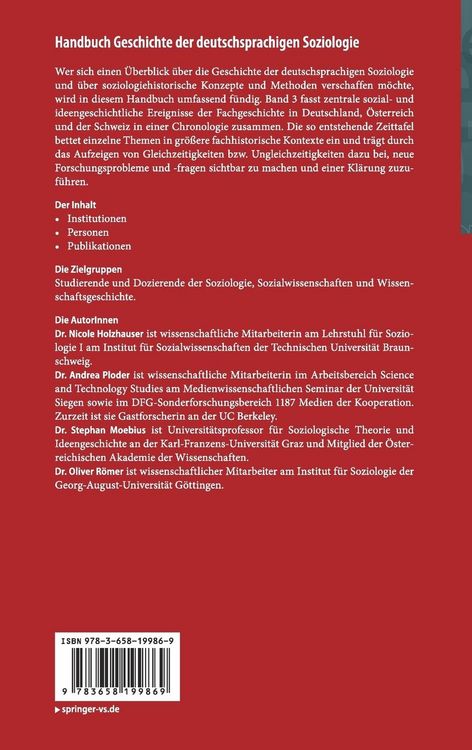 Produktbild: Handbuch Geschichte der deutschsprachigen Soziologie