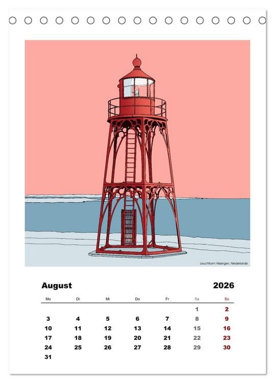 Produktbild: Leuchtt&uuml;rme der Welt - illustriert (Tischkalender 2026 DIN A5 hoch), CALVENDO Monatskalender