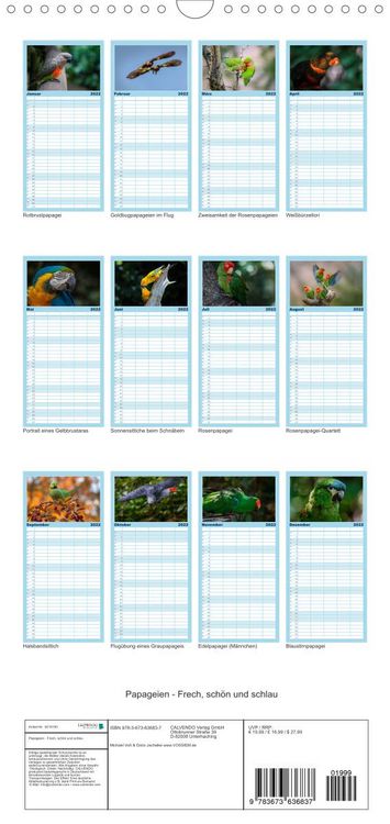 Produktbild: Papageien - Frech, sch&ouml;n und schlau - Familienplaner hoch (Wandkalender 2022 , 21 cm x 45 cm, hoch)
