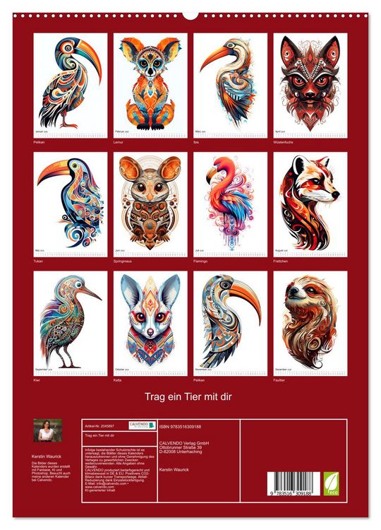Produktbild: Trag ein Tier mit dir (hochwertiger Premium Wandkalender 2026 DIN A2 hoch), Kunstdruck in Hochglanz