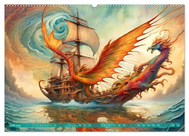 Produktbild: Fantasie-Drachensegelschiffe (Wandkalender 2026 DIN A2 quer), CALVENDO Monatskalender