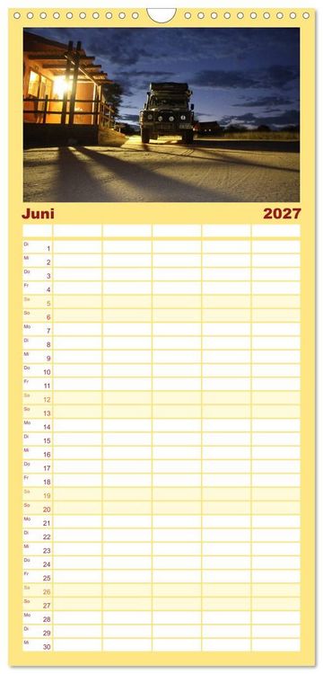 Produktbild: Familienplaner 2027 - Land Rover Defender - Unterwegs in Afrika mit 5 Spalten (Wandkalender, 21 x 45 cm) CALVENDO