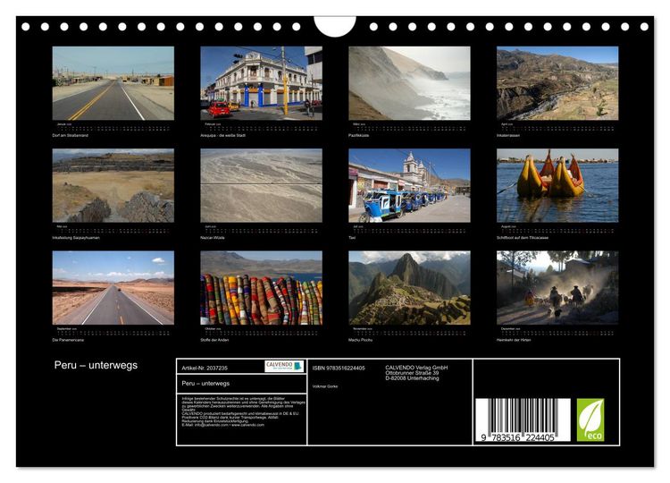 Produktbild: Peru &ndash; unterwegs (Wandkalender 2026 DIN A4 quer), CALVENDO Monatskalender
