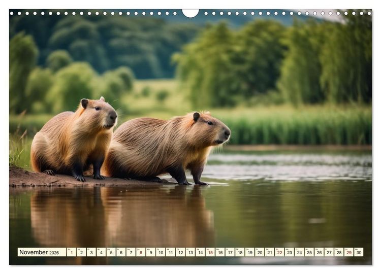Produktbild: Capybaras - Wasserschweine die Herren der Gr&auml;ser (Wandkalender 2026 DIN A3 quer), CALVENDO Monatskalender