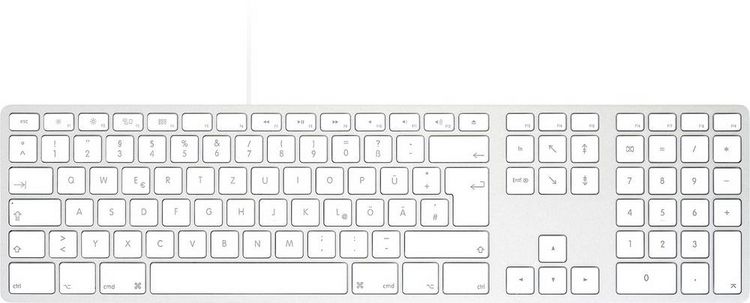 Produktbild: Matias FK318S-DE Wired Aluminium Keyboard for Mac USB Tastatur Deutsch, QWERTZ, Mac Silber