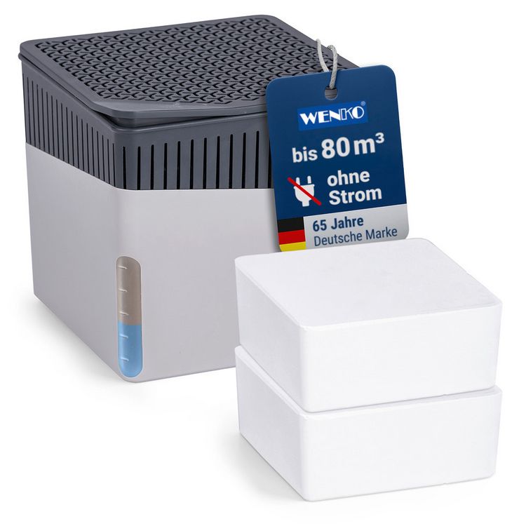 Produktbild: Raumentfeuchter Mod. Cube Grau 1000 g mit Nachf&uuml;ller, beugt Schimmel und Ger&uuml;chen vor