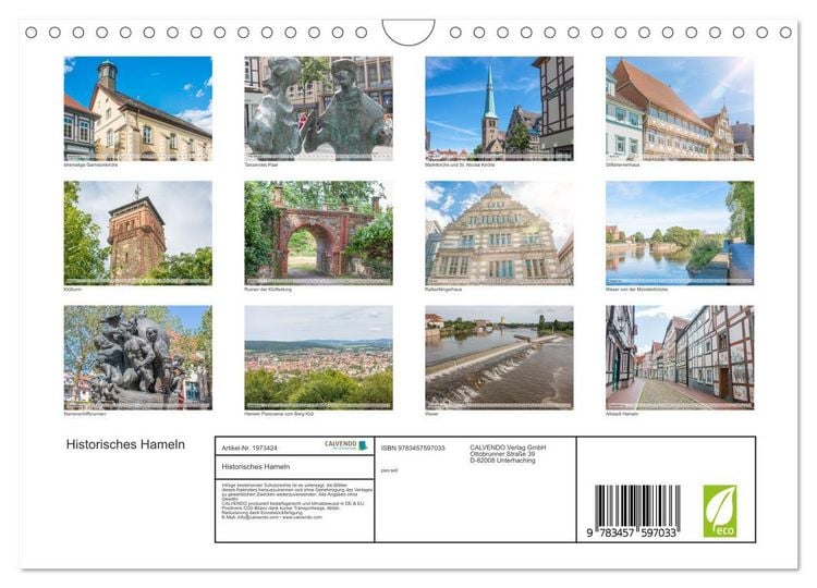 Produktbild: Historisches Hameln (Wandkalender 2026 DIN A4 quer), CALVENDO Monatskalender