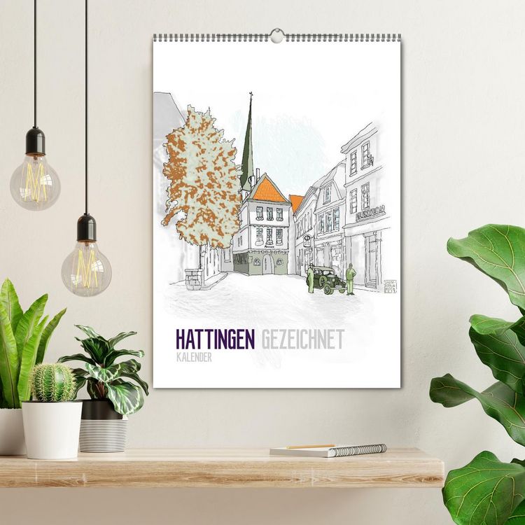 Produktbild: HATTINGEN GEZEICHNET (Wandkalender 2026 DIN A2 hoch), CALVENDO Monatskalender