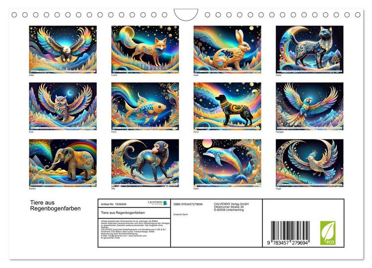 Produktbild: Tiere aus Regenbogenfarben (Wandkalender 2026 DIN A4 quer), CALVENDO Monatskalender