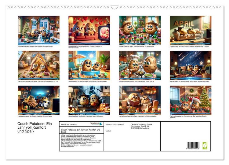 Produktbild: Couch Potatoes: Ein Jahr voll Komfort und Spa&szlig; (Wandkalender 2026 DIN A2 quer), CALVENDO Monatskalender