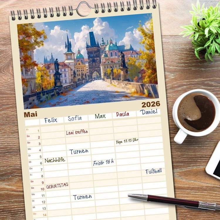 Produktbild: Familienplaner 2026 - Reisest&auml;dte Europas mit 5 Spalten (Wandkalender, 21 x 45 cm) CALVENDO