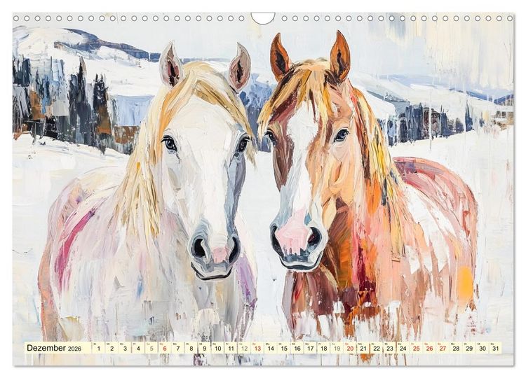 Produktbild: Die Eleganz der Pferde. Poesie im &Ouml;lgem&auml;lde-Stil (Wandkalender 2026 DIN A3 quer), CALVENDO Monatskalender
