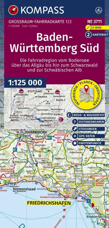 Produktbild: KOMPASS Gro&szlig;raum Fahrradkarte 3711 Baden-W&uuml;rttemberg S&uuml;d, die Fahrradregion vom