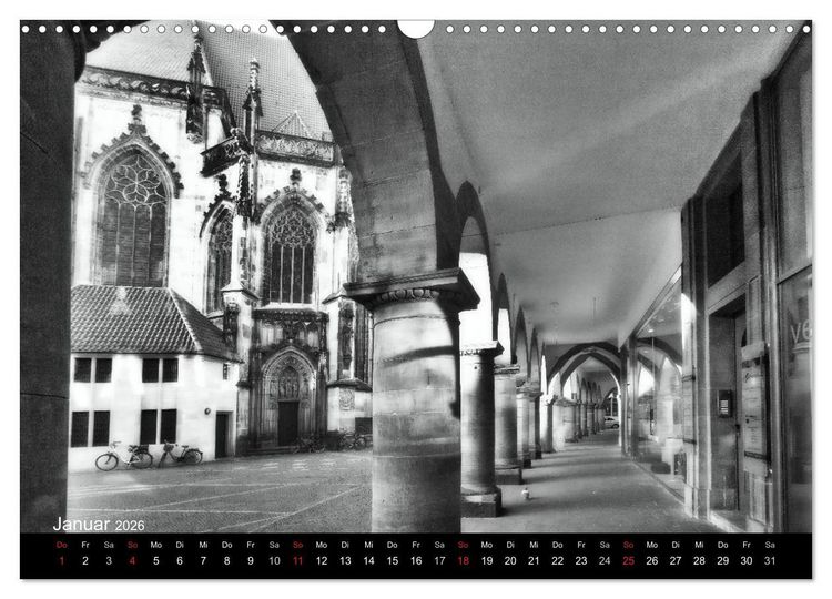 Produktbild: M&uuml;nster in schwarz-wei&szlig; gesehen (Wandkalender 2026 DIN A3 quer), CALVENDO Monatskalender