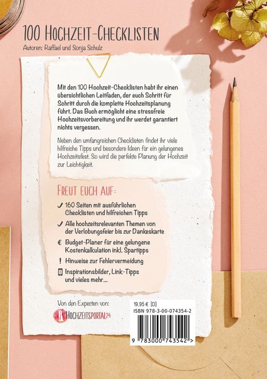 Produktbild: 100 Hochzeit-Checklisten: Das ultimative Buch f&uuml;r die stressfreie Hochzeitsplanung