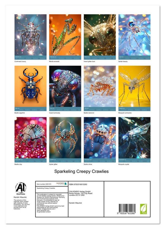 Produktbild: Sparkeling Creepy Crawlies (High Quality Premium Wall Calendar 2026 DIN A2 portrait),CALVENDO 12 Month Wall Calendar