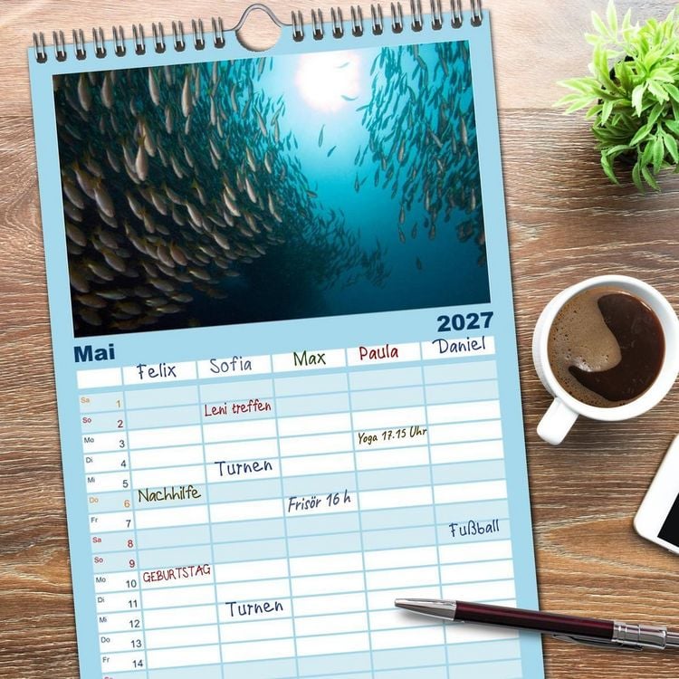 Produktbild: Familienplaner 2027 - Tauchen, Fische und Meer mit 5 Spalten (Wandkalender, 21 x 45 cm) CALVENDO