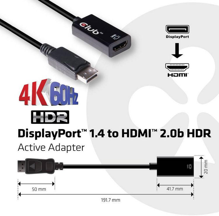 Produktbild: Club 3D - Video- / Audio-Adapter - DisplayPort (M)