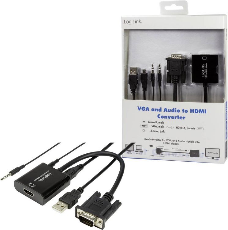 Produktbild: LogiLink CV0060 Adapter [1x VGA-Stecker - 1x HDMI-Buchse] Schwarz 45.00 cm