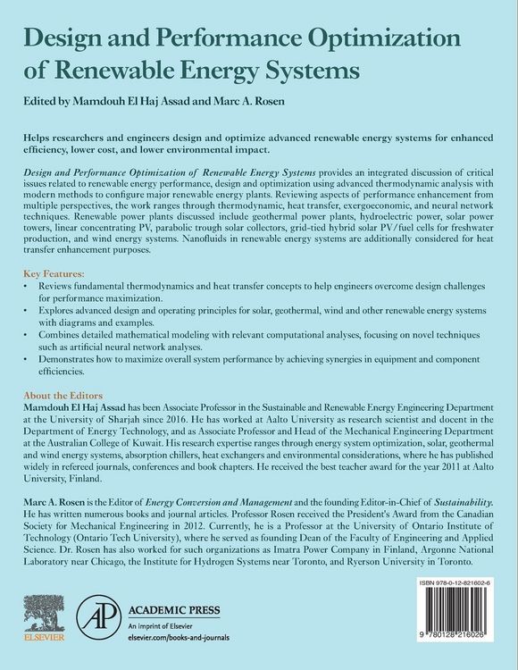 Produktbild: Design and Performance Optimization of Renewable Energy Systems