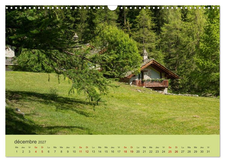 Produktbild: Montagnes, lacs et chalets dans la vall&eacute;e d'Aoste (Calendrier mural 2027 DIN A3 vertical), CALVENDO calendrier mensuel