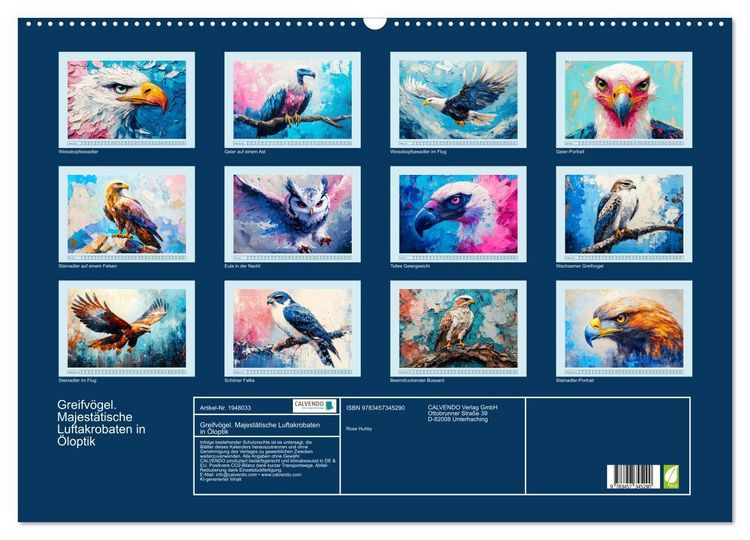 Produktbild: Greifv&ouml;gel. Majest&auml;tische Luftakrobaten in &Ouml;loptik (Wandkalender 2026 DIN A2 quer), CALVENDO Monatskalender