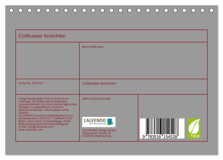 Produktbild: Cottbusser Ansichten (Tischkalender 2026 DIN A5 quer), CALVENDO Monatskalender
