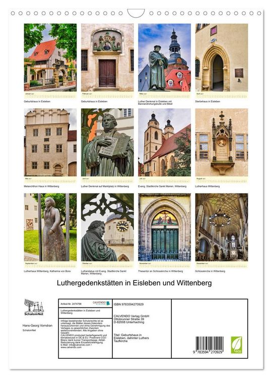 Produktbild: Luthergedenkst&auml;tten in Eisleben und Wittenberg (Wandkalender 2027 DIN A3 hoch), CALVENDO Monatskalender