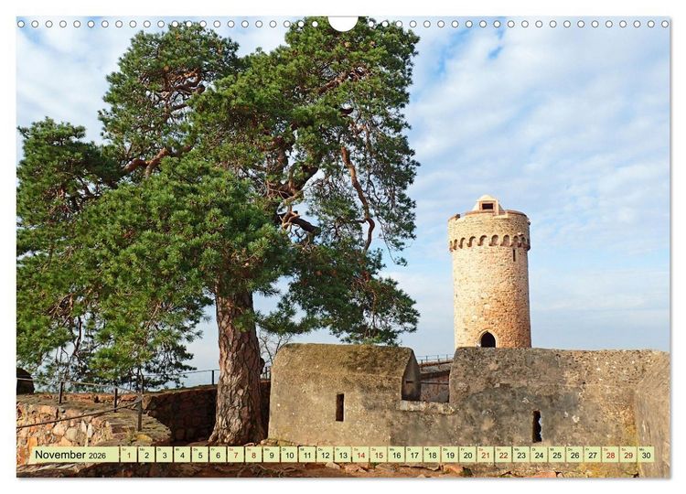 Produktbild: Weinregion Bergstra&szlig;e Burgen, Wein und Mandelbl&uuml;te (Wandkalender 2026 DIN A3 quer), CALVENDO Monatskalender