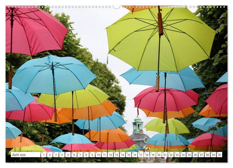 Produktbild: Umbrella Skies - Farbenfrohe Schirme (hochwertiger Premium Wandkalender 2026 DIN A2 quer), Kunstdruck in Hochglanz